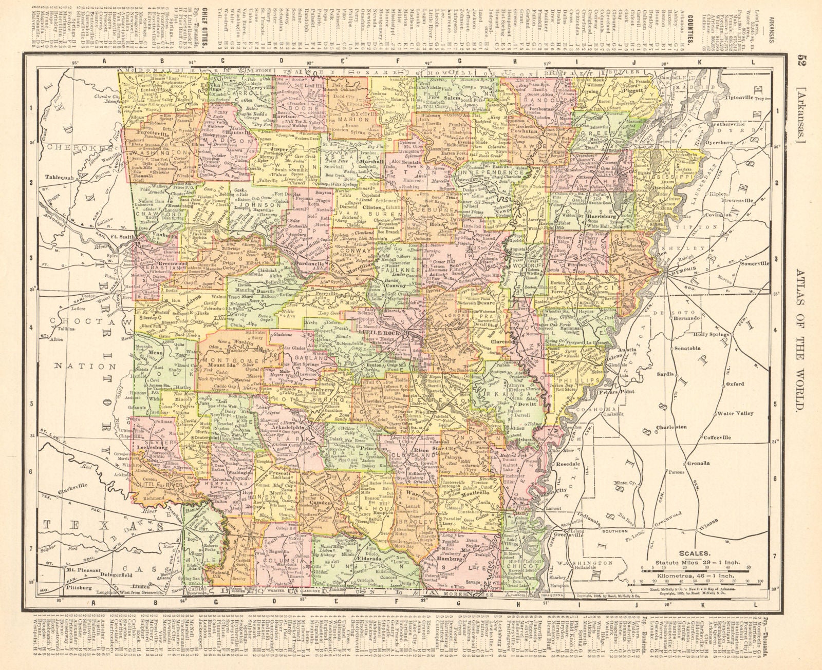 Arkansas state map showing counties. RAND MCNALLY 1906 old antique chart